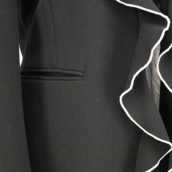 Zara Basic Jacket Womens Small Black White Trim Ruffle Front Lined Open Pockets - Picture 10 of 16